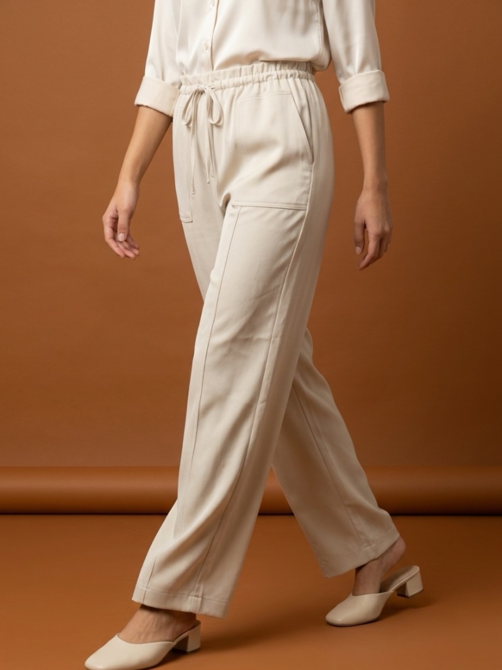Melloday Office Classic Comfortable Cream Elastic Waist Dress Pant-L